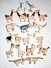 Loux Anamalz Lot 19 Wooden Posable Animals Tiger Cow Goat Bear Emu Toys Figures