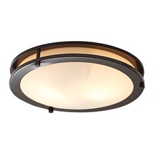 Living Room Flush Mount Light Fixture with Integrated Glass Shade in Bronze