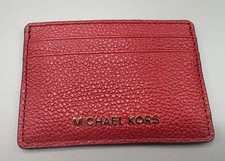 Michael Kors Jet Set Pebbled Leather Card Holder Wallet Crimson Lacquer Red NEW