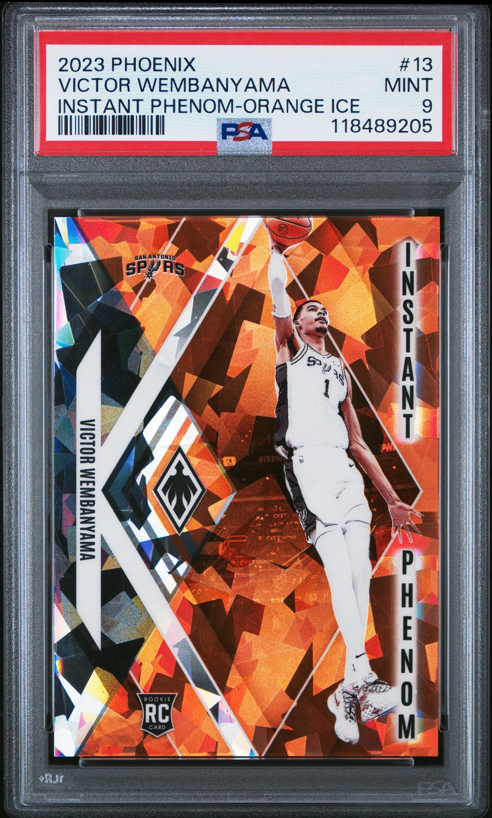 2023 PANINI PHOENIX INSTANT PHENOM ORANGE ICE #13 VICTOR WEMBANYAMA 89/249 PSA 9