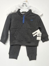 DKNY 12M, Set Of 3, Gray Pull Over Jacket/Gray Pants/ Crew Neck Logo T Shirt