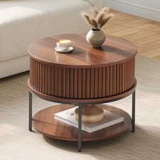 YITAHOME Round Coffee Table, Coffee Table with 2-Tier Storage Space, Fluted C...