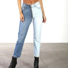 Revice Denim Two Tone Split Zipper Fly Cropped Street Grunge Mom Jeans Size 28