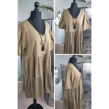 Khaki DRESS Ladies Boho Short Sleeve tier Festival Womens PLUS size 18 XL