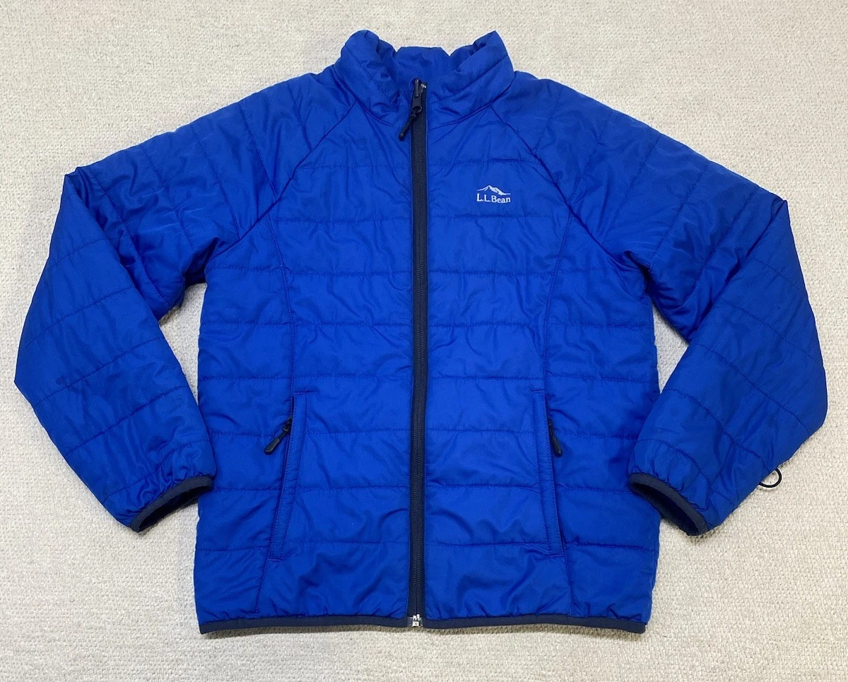 L.L. Bean PrimaLoft Packaway Puffer Jacket Boys Medium 10-12 Blue Full Zip
