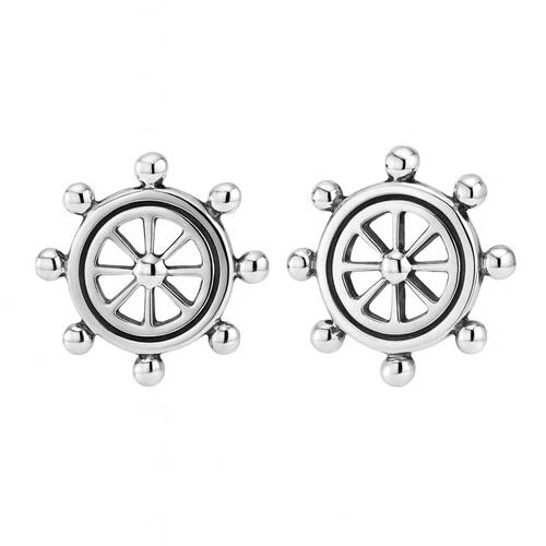 Spiritual Ship's Wheel Eightfold Path Sterling Silver Stud Earrings