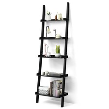 Ladder Shelf, 5-Tier Plant Stand Wall-leaning Bookcase Display Rack, Black