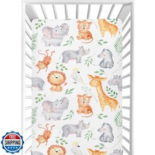 CaTaKu Baby Crib Sheets Safari Animals Leaves Mini Crib Sheets Fitted for Gir