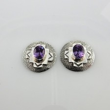Navajo Handmade Sterling Silver Purple Amethyst Post Earrings