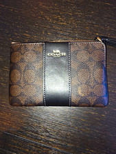 Coach Signature Logo Zip Wristlet Wallet, Brown/Black, Women's Credit Card