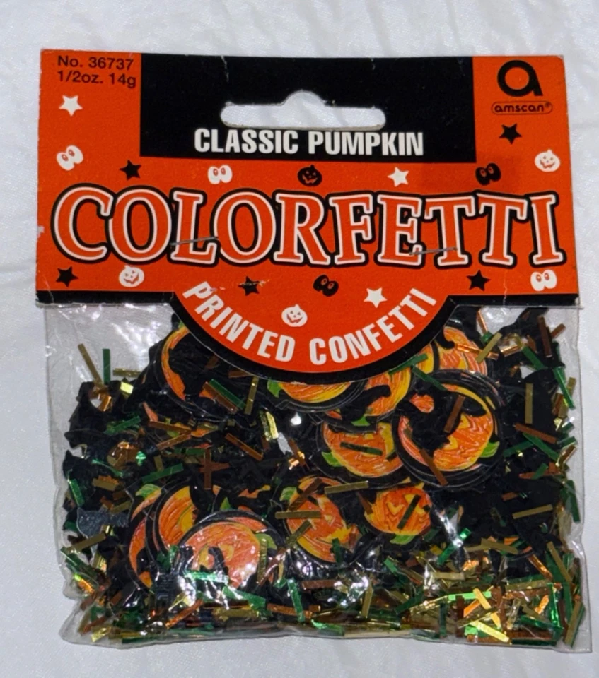 Confeti clásico amarillo calabaza/verde/naranja estampado vintage Amscan 1/2 oz/14 g Foto 2 de 4