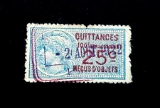 FRANCE Stamp - 1924 Revenue Tax Quittances Medallion Overprint Used  r9