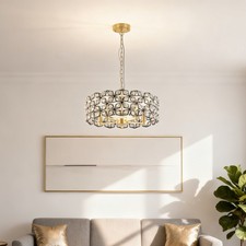 Modern Black 19'' Crystal Chandelier Gold Luxury Pendant Light Ceiling Fixture