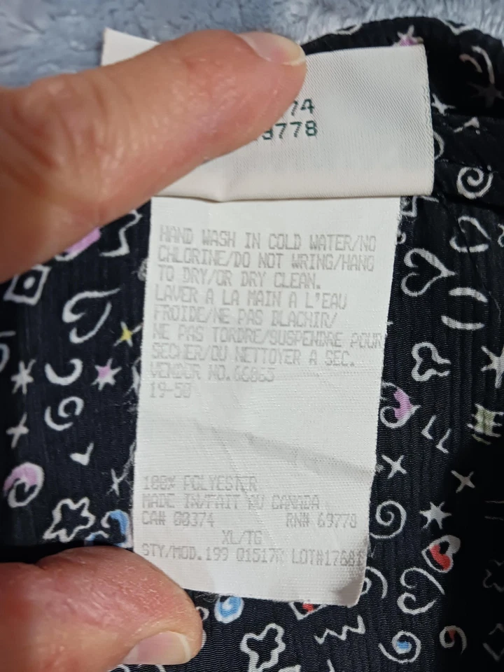 Northern Traditions Romper Womens Medium Black Doodle Print Button Up 90s - Изображение 4 из 4