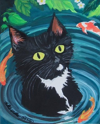 Cute cats, funny animals, tuxedo cat, original painting on 8x10 stretched canvas