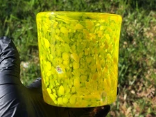 Vintage flawed Murano style Collectible hand blown art glass tumbler cup yellow