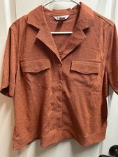 Athleta women's rust button up short sleeve shirt size M/ NWT 975