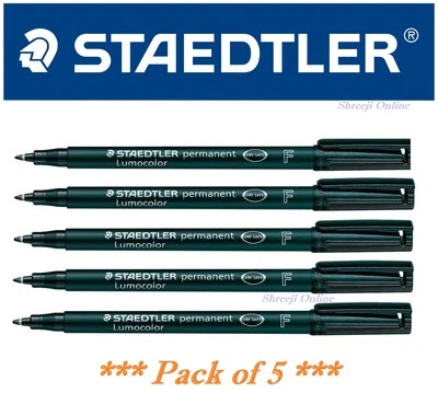 Staedtler Lumocolor Permanent Marker Pen Black Fine Tip Marker Pack of 5