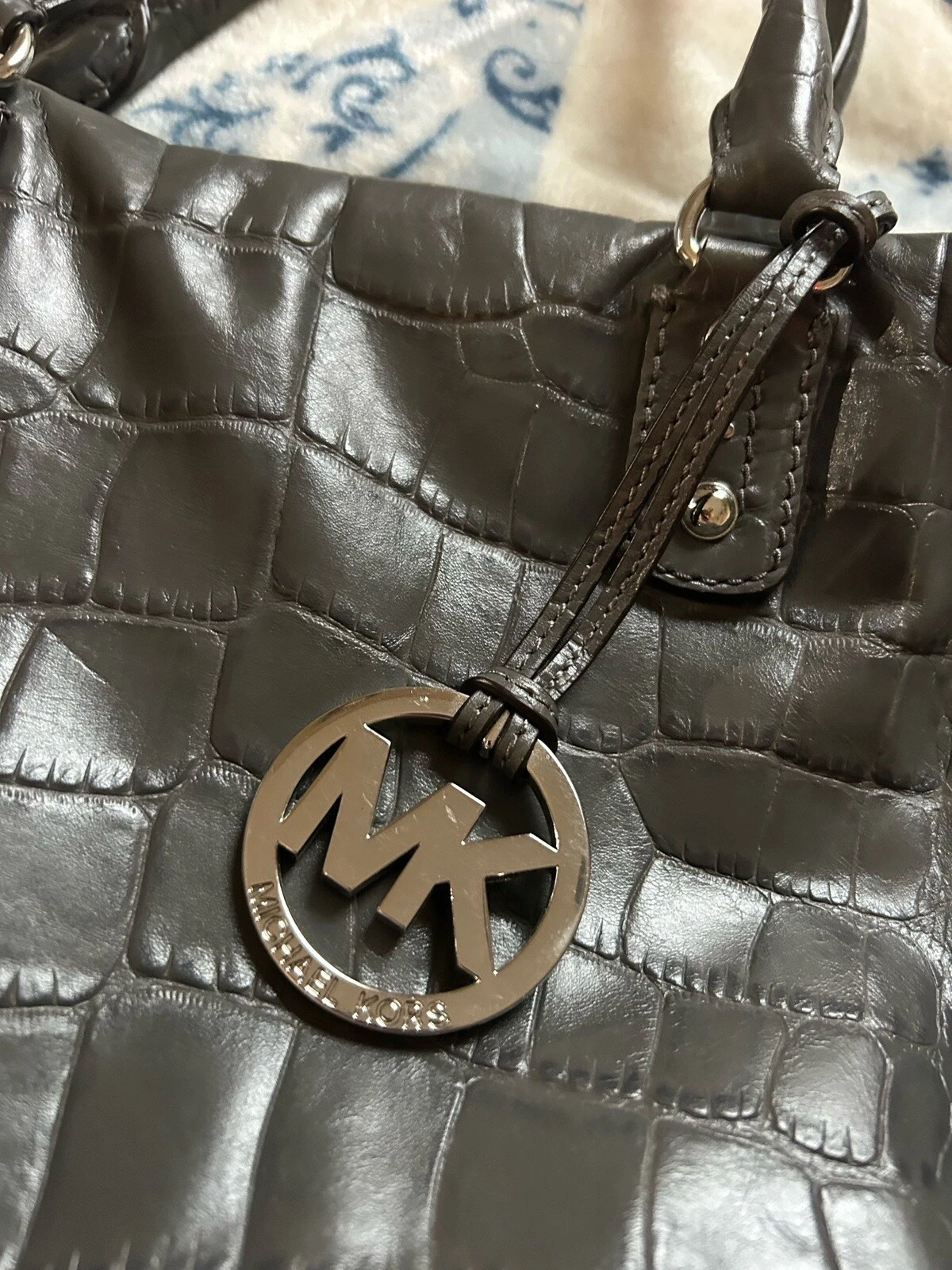 Borsa a mano Michael Kors Hamilton in pelle grigia coccodrillo goffrata borsetta tote bag