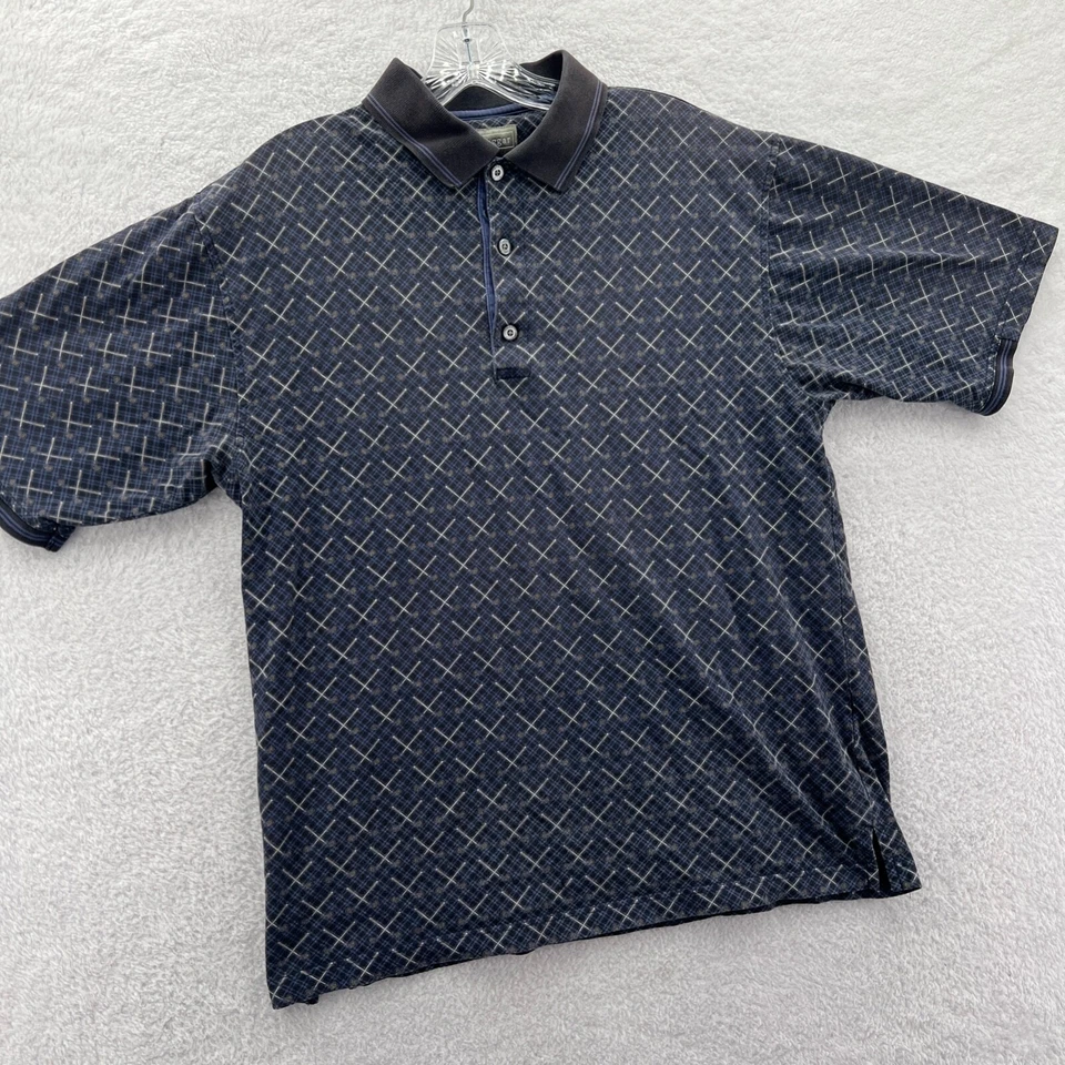 Camisa polo de golf Haggar para hombre mediana azul patrón de club con cuello de algodón camiseta deportiva Foto 2 de 4