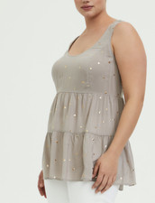 TORRID WOMEN'S TAUPE HEARTS CHALLIS LATTICE BACK SLEEVELESS TUNIC TANK Sz 6 6X