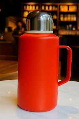Share Vintage Style Red Thermos Bottle with Handle   Stainless Steel Lid