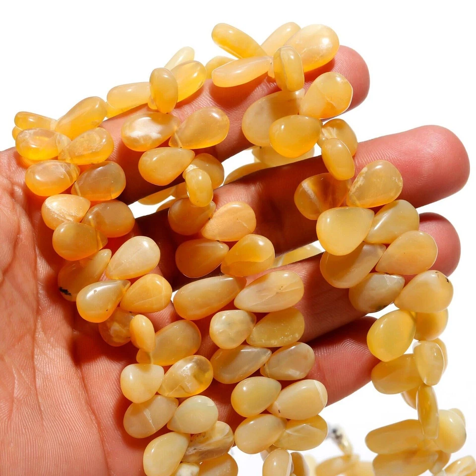 Natural Yellow Opal Gem Multiple Size Smooth Pear Shape Beads 8" Strand - Image 4 of 4