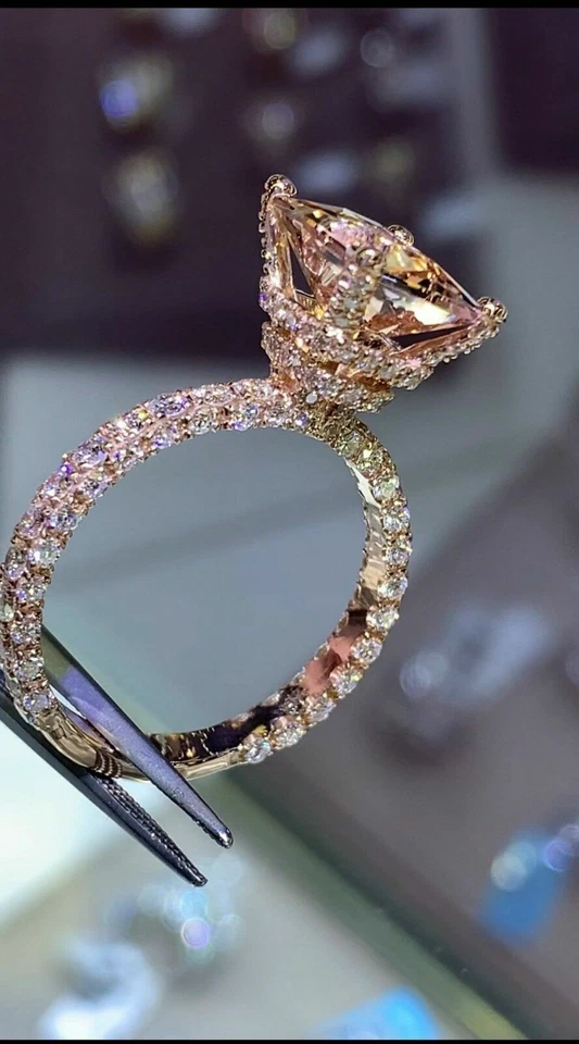 2.55Ct Princess Lab Created Morganite Engagement Ring In 14K Rose Gold Plated - Image 2 of 4