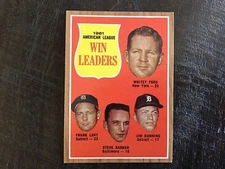 1962 Topps - League Leaders #57 Whitey Ford, Jim Bunning, Steve Barber