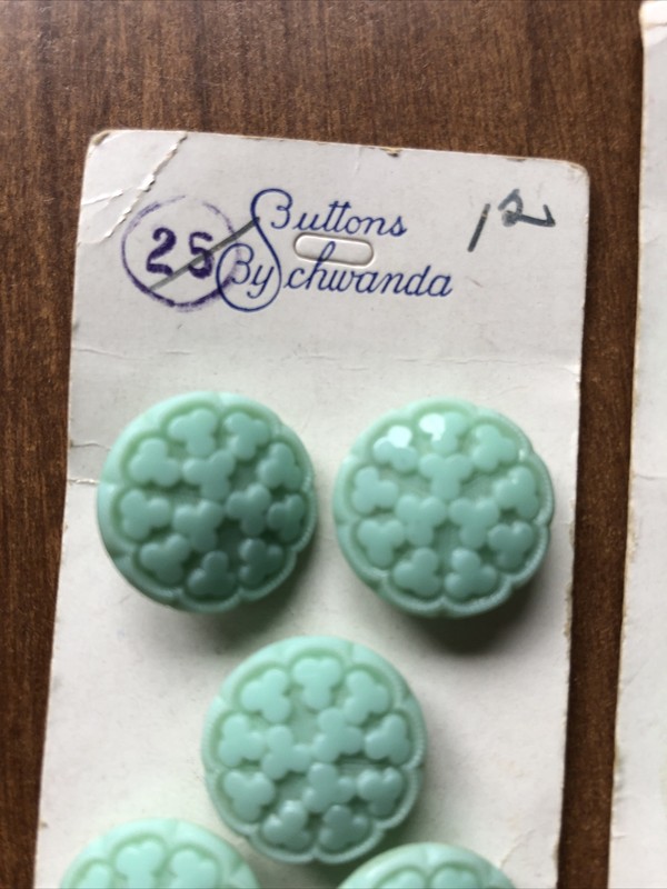 Western Germany Sea Foam Green Buttons On Original Cards (10) Vintage
