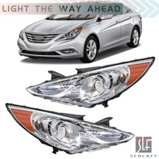 For Hyundai Sonata 2011-2014 Headlights Assembly Pair Chrome Housing Headlamp
