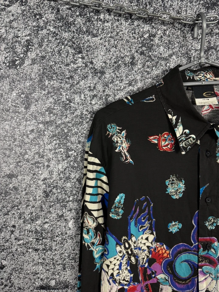 Rare Vintage Just Cavalli Long Sleeve Designer Shirt Tattoo Leopard Print Sz XL - Image 3 of 4
