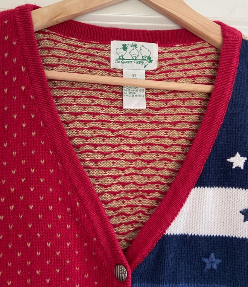 Vintage Quacker Factory Sweater Vest Sz 3X Patchwork Patriotic Americana Holiday - Image 4 of 4