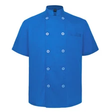Chef Coat Jacket Cooker Uniform Short Sleeve Royal Blue Lightweight ButtonS-3XL