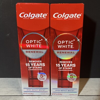 2 Colgate Optic White Renewal Brilliant Shine Toothpaste High Impact White 5% HP