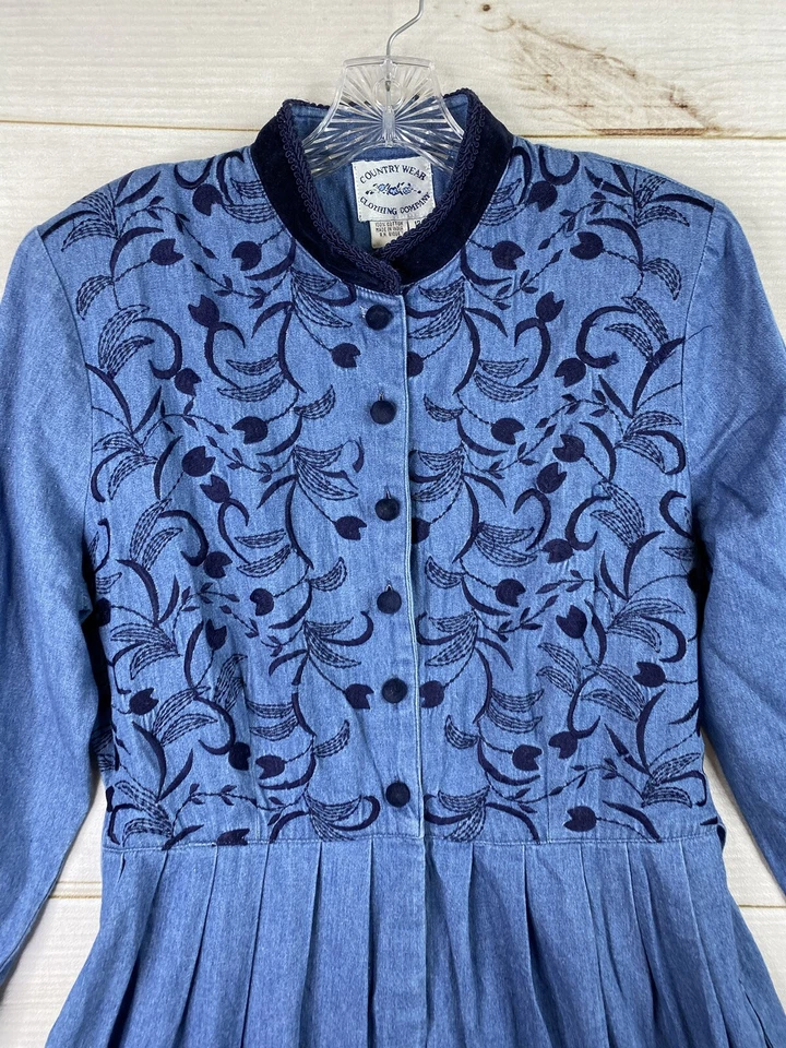 Vestido de mezclilla Country Wear Clothing Co de colección talla 12 terciopelo bordado cottagecore Foto 2 de 4