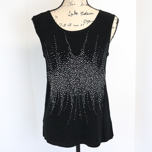 Vintage 90s Jostar Women Size M Black Slinky Knit Top Rhinestones Fairy Grunge