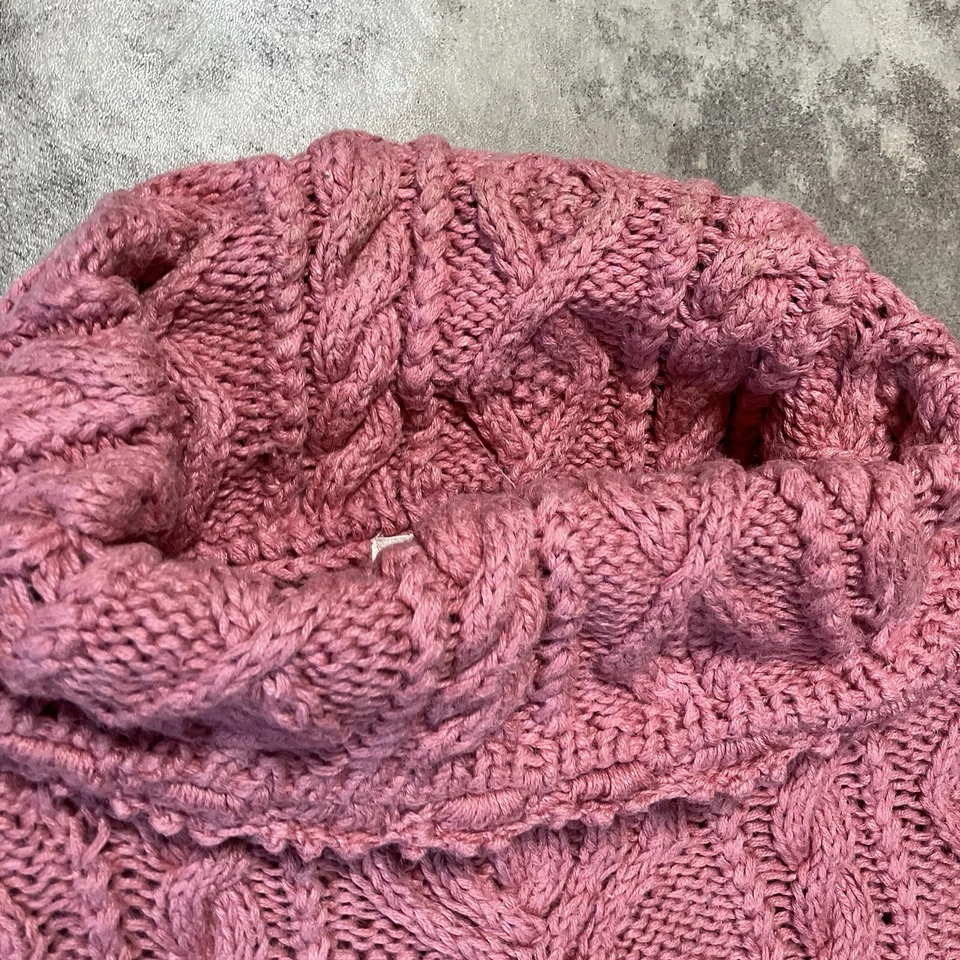 Yarnworks Handknit Sweater Womens Medium Pink Cable Knit Chunky Turtleneck Vtg - Image 2 of 4
