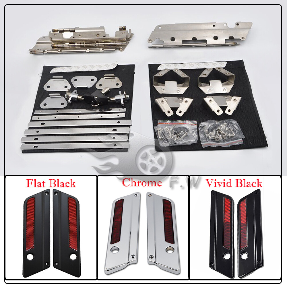 Black/ Chrome Saddle Bag Latch Lids Hardware Hinge Lock Kit Fit