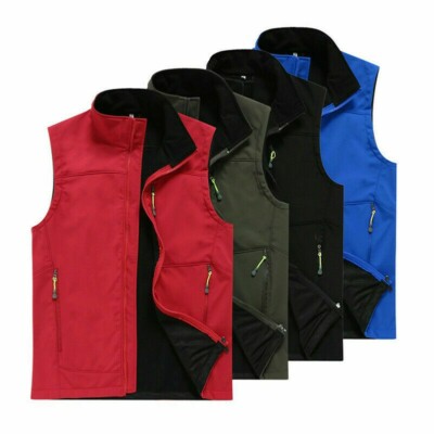 Mens Soft Shell Sleeveless Jacket Fleece Lined Vest Top Waistcoat Gilet Coat