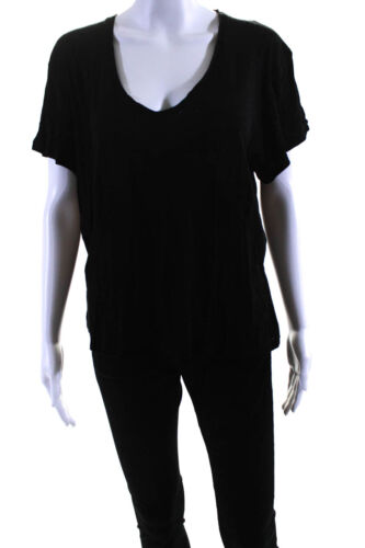 Anine Bing Damen Seide dünn gestricktes kurzärmeliges V-Ausschnitt-Shirt Oberteil schwarz Größe M - Bild 1 von 6