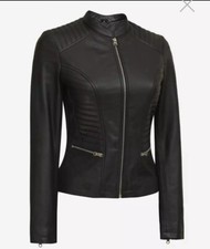 F Jackets Rachel Black Cafe Racer Leather Jacket Real Leather Jacket. Rrp £160