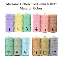 MACRAME COTTON CORD 2mm 100M MACARON COLORS ARTISAN ROPE
