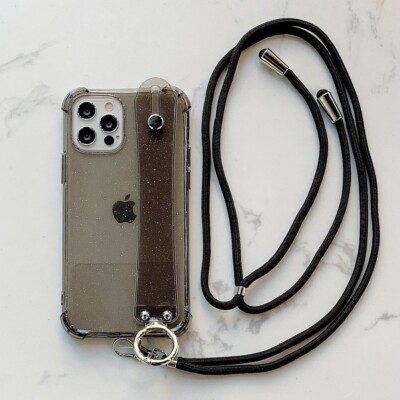 For iPhone 16 15 Pro Max 14 13 12 11 XS 8 Cover With Strap Glitter Lanyard Case