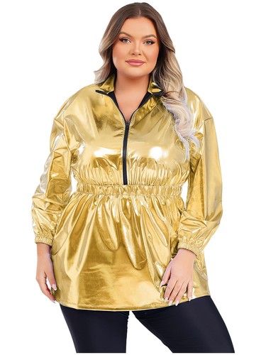 Abito donna A-line svasato taglie forti glitter elastico in vita camicia vestito festa - Foto 43 di 52