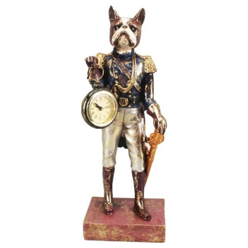Statua Cane con Orologio 12x8,5x32,5 cm Soprammobile Decorativo Vintage, fotografia 5 di 9