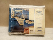 Vintage American Pacific Blue Jean Denim QUEEN BEDSKIRT Dust Ruffle