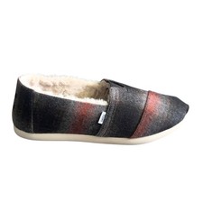 Toms Alpargata Women Sz 7 Faux Fur Lined Cozy Plaid Flannel Flats 7 EUC