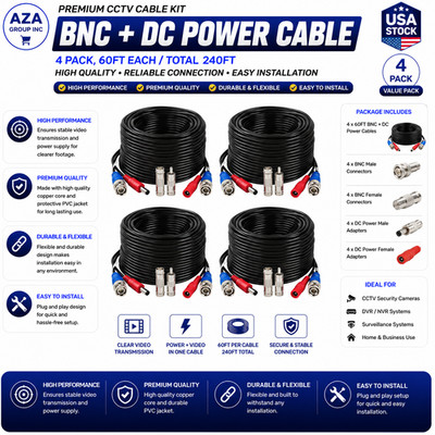4 Pack 150 Feet BNC Video Power Cable Wire for CCTV Camera DVR Surveillance