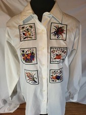 Vintage Talbots Autumn Embroidered Button Up Blouse Small Petite